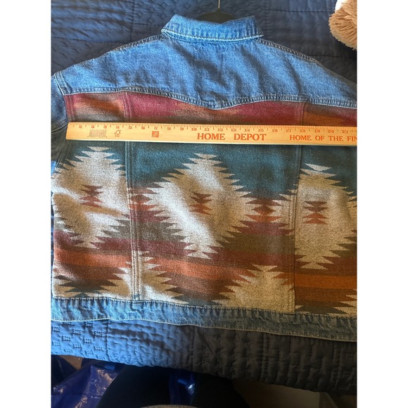 Vintage Southwestern Blanket Panel Denim Jacket Western Aztec Medium Wash read - Picture 11 of 11